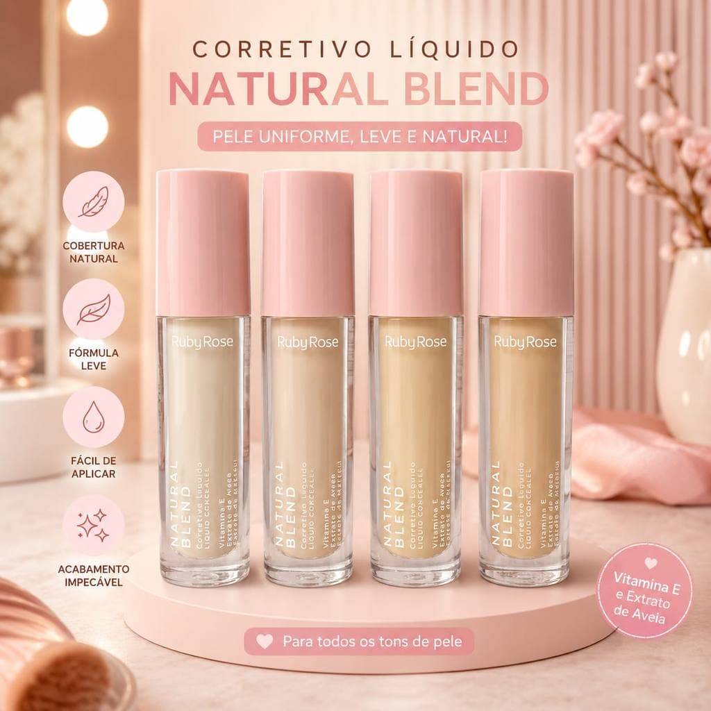 Corretivo Líquido Natural Blend Ruby Rose Alta Cobertura Acabamento Natural Longa Duração