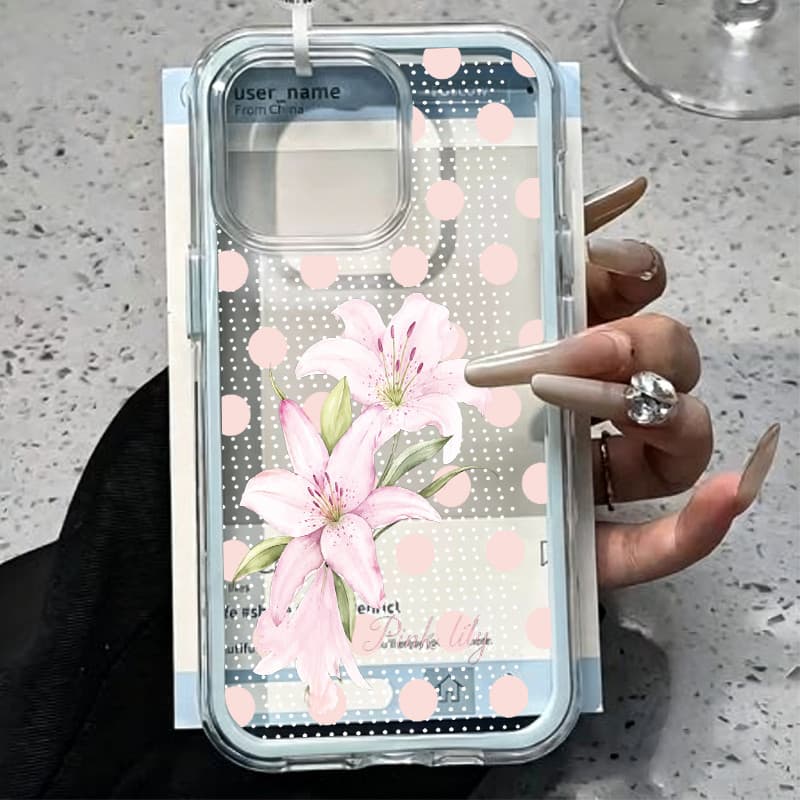 Transparente Capinha para iPhone 17/16/15/14/13/12 Pro Max Capa para celular Fresh Lily