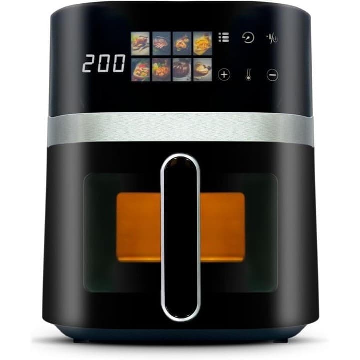 Air Fryer Fritadeira Sem Óleo 5,5L Digital Touch Screen Visor Transparente Cesto Antiaderente Grande 1350W PRETO