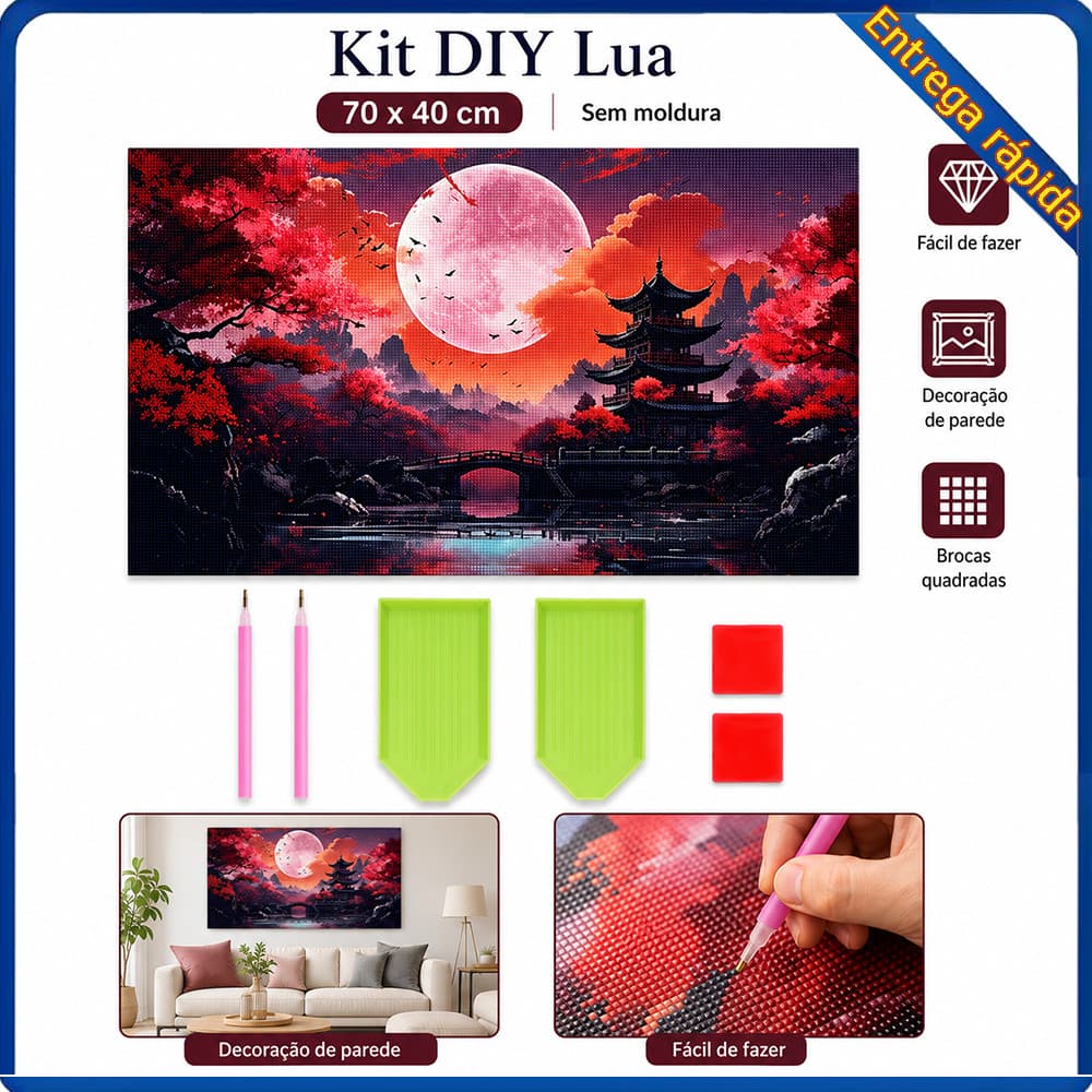 Conjunto de pintura diamante adulto 5D lua 70x40cm decoração de parede para casa adequada para DIY feito à mão