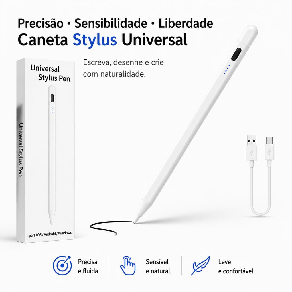 Caneta Stylus Universal Recarregável USB para iPad Android iPhone Tablet Alta Precisão