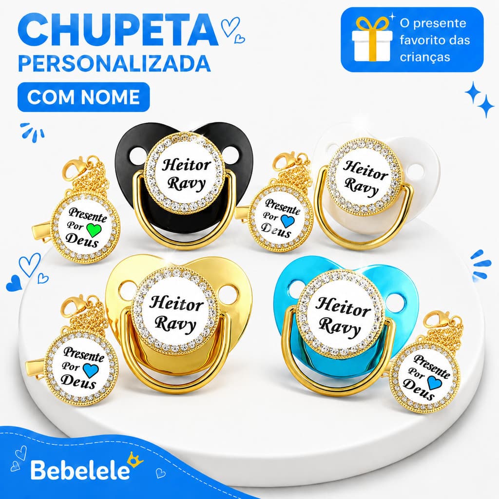 Chupeta de bebê em formato plano, incluindo clipe de chupeta chupeta com nome chupeta de bebê reborn
