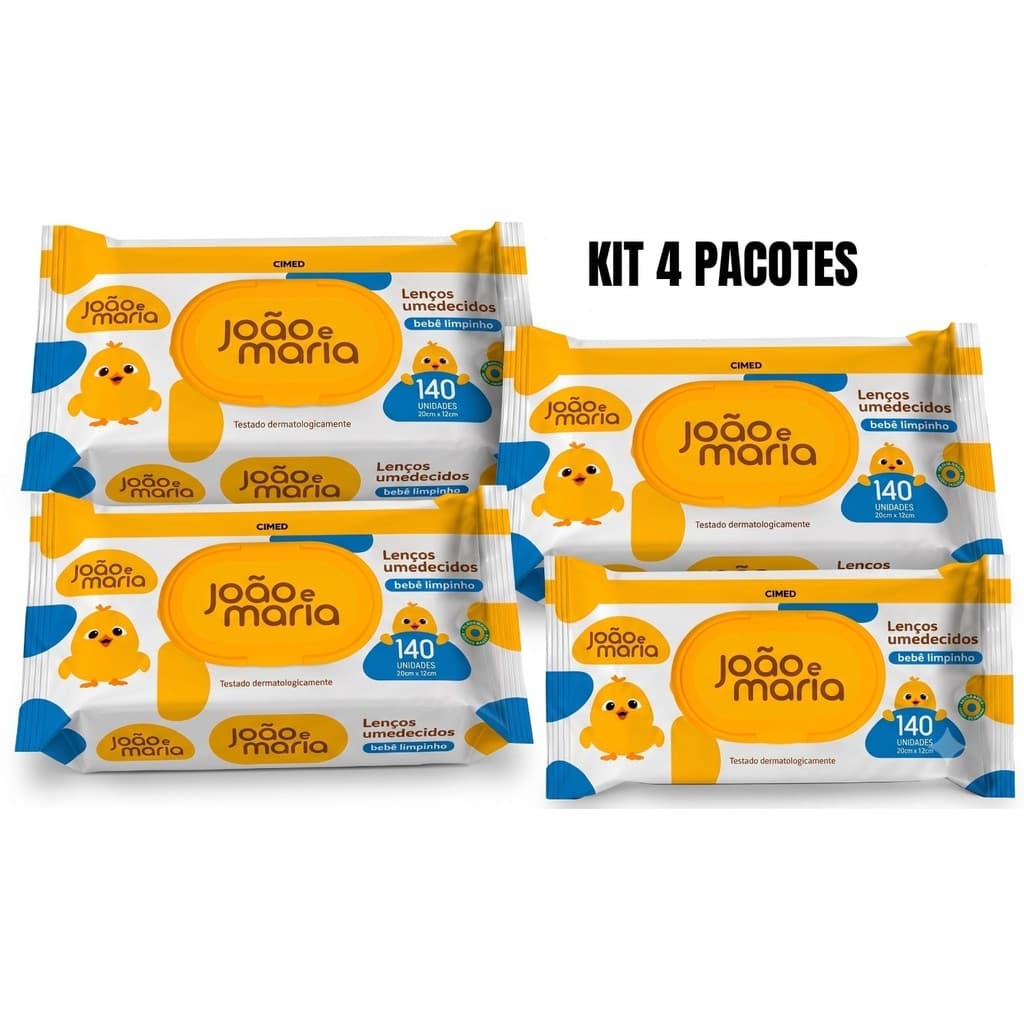 560 Toalhas Umedecidas KIT 4 pacotes com 140 lenços bebe limpinho CIMED joao e maria