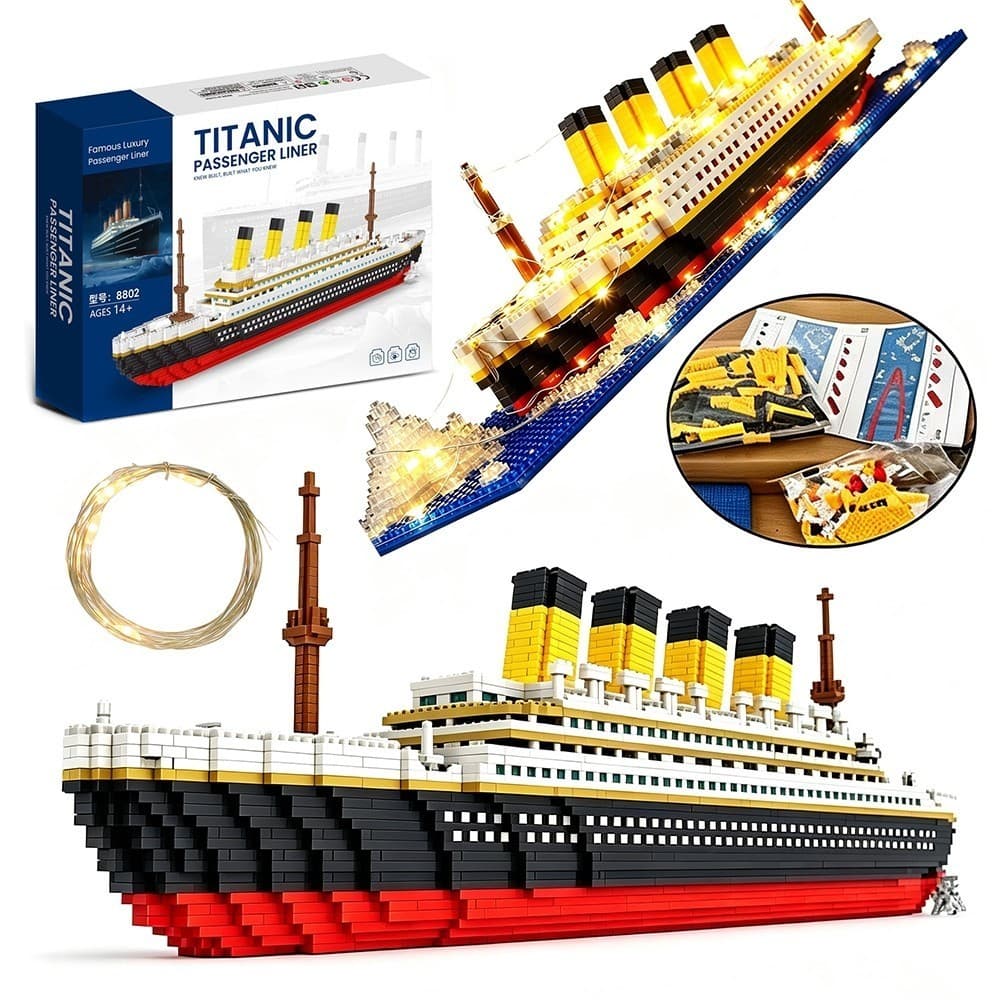 Kit 2155 Peças De Blocos De Construção Titanic Brinquedo Navio Titanic Com Luzes E Iceberg – Brinquedo Educativo