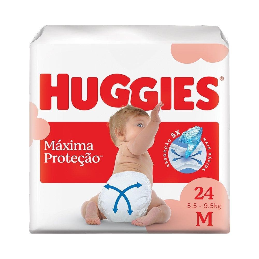 Fralda Descartável Huggies Máxima Proteção Jumbo Tamanho M - 9 Pacotes com 24 Fraldas - Total 216 Tiras