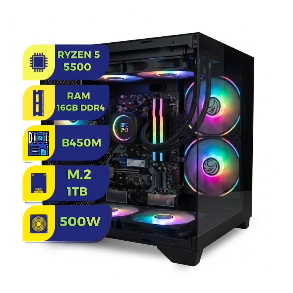 COMPUTADOR GAMER PREMIUM BESTBOY RYZEN 5 5500 16GB RAM SSD 1TB 500W RX 580 8GB