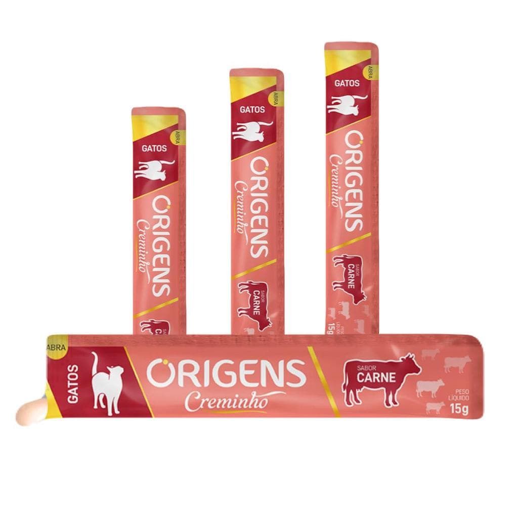 Petisco Cremoso Para Gatos Origens Creminho Snack Saudável Premium Sabor Carne 15g 4 Un.