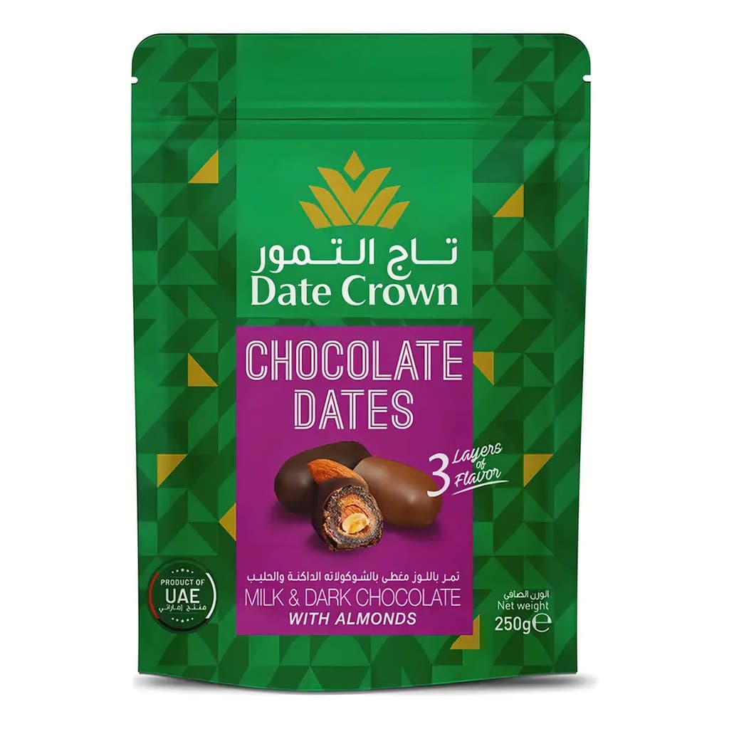 Date Crown Khalas Chocolate Dates Tâmaras Recheadas com Chocolate Doce Importado para Sobremesas e Lanches