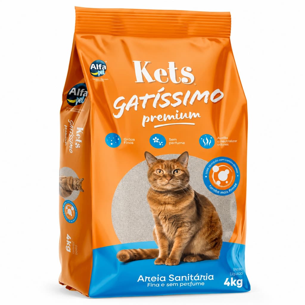 Areia Sanitária Gatíssimo Sem Perfume 4kg Alfa Pet para Gatos Absorvente Controle de Odores Caixa de Areia