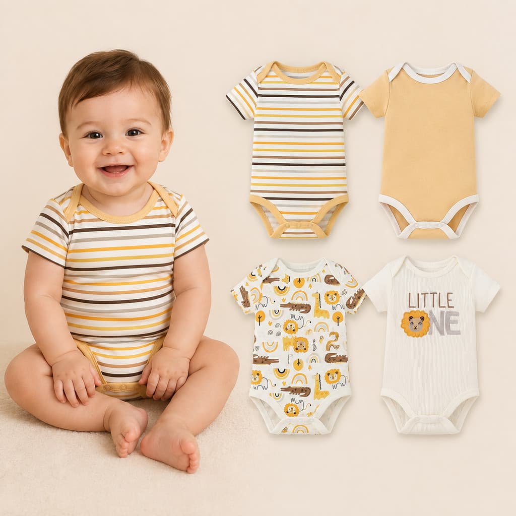 Body Bebê 4 Pcs 100% Algodão Kit Roupa Bebê Manga Curta Bodies Infantil Enxoval Gola Envelope Botões de Pressão P M G