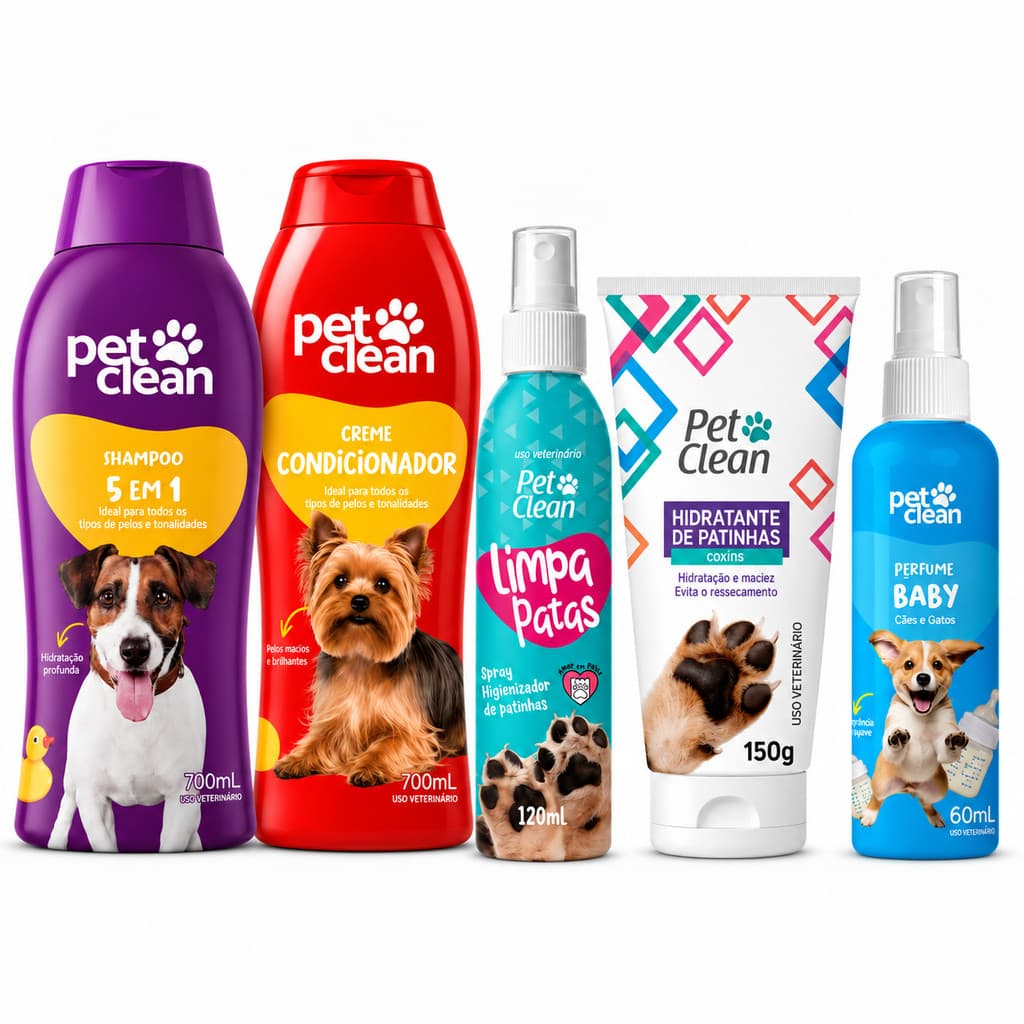 Kit Banho Completo Pet Clean para Cães Shampoo Condicionador e Higiene Pet