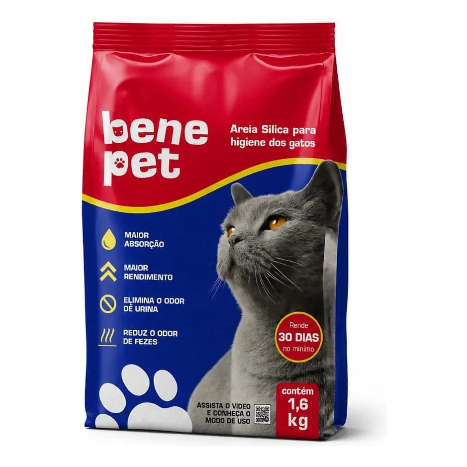 Areia Sílica Gato Sanitária Higiênica Média 1,6Kg Bene Pet