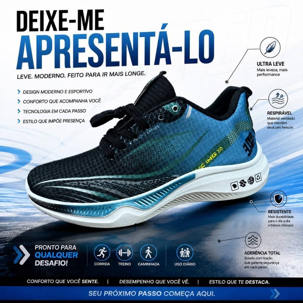 Tênis Esportivo Masculino Feminino Esportivo Academia Preto/Azul/Branco