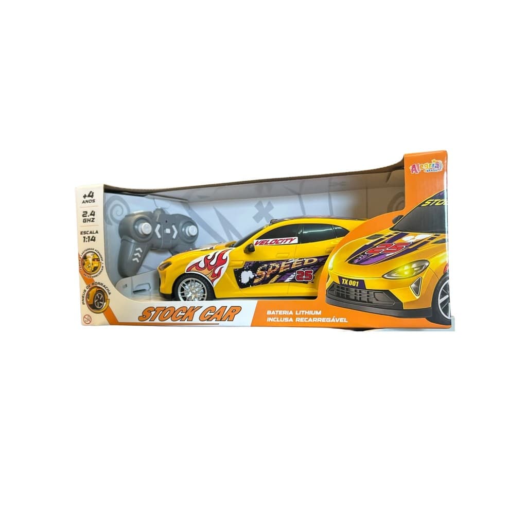 CARRINHO CONTROLE REMOTO STOCK CAR CORRIDA RECARREGÁVEL USB FARÓIS QUE ACENDEM