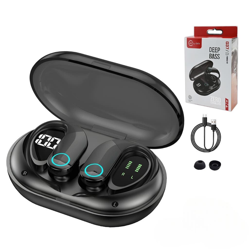 Fone Bluetooth Esportivo G37 com Gancho, Base de Carga LED, Grave Potente e Toque Inteligente anjgg