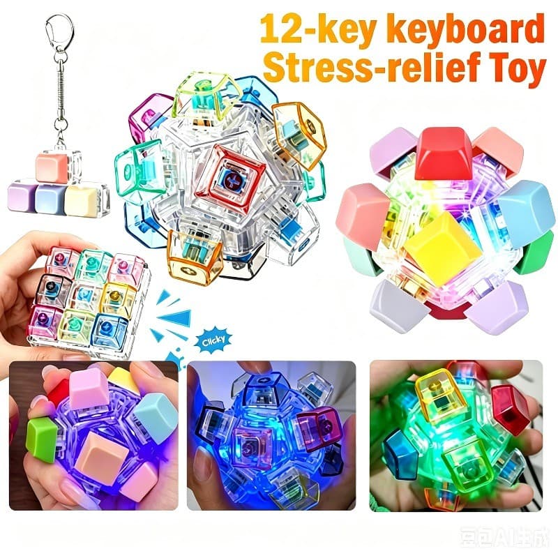 LED Light Up Teclado De 12 Teclas Fidget Toy Interruptor Mecânico Clickable Keycap Brinquedo De Descompressão Sensorial 