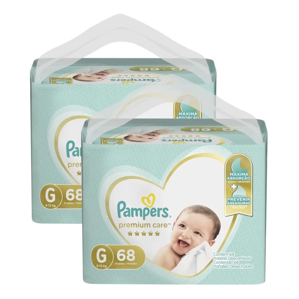 Kit Pampers Premium Care Tamanho G 9kg - 13kg 136 Fraldas Tamanho Grande (g) 9kg - 13kg Sem Gênero