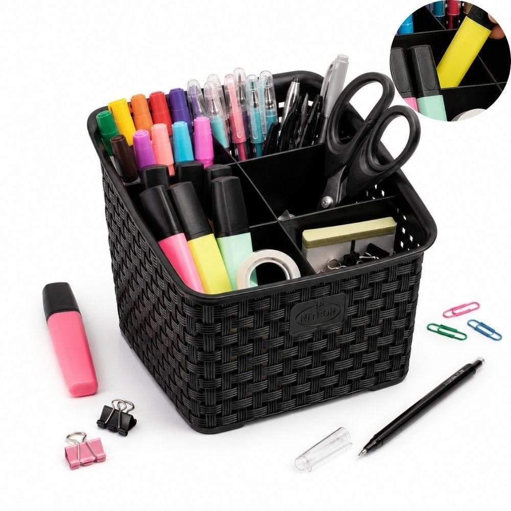 ORGANIZADOR RATTAN MESA BANCADA ESCORREDOR MULTIUSO GRANDE 6 DIVISORIAS CESTO PORTA TALHER UTENSILIOS COZINHA BANHEIRO E