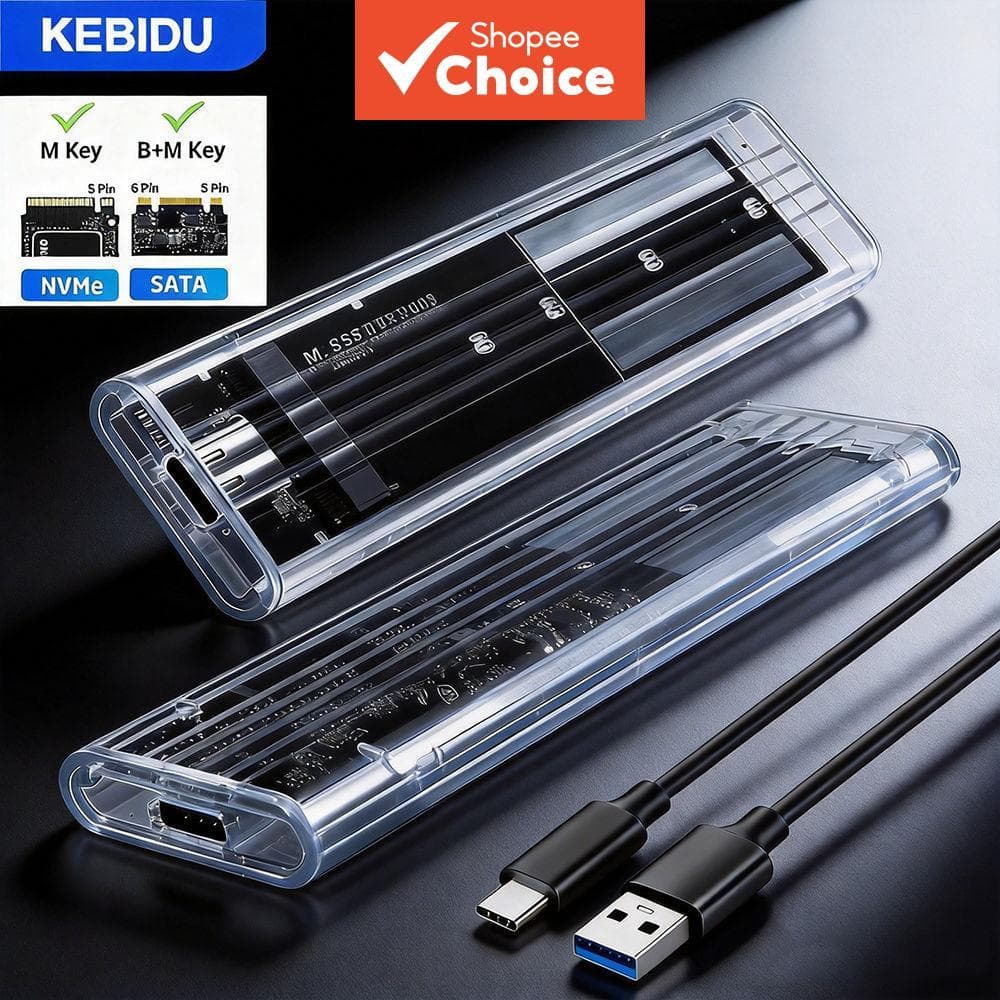 KEBIDU M.2 NVME PCIe Protocol NGFF SATA SSD Case Clear USB Type C 5/10Gbps PCI-E M2 SSD Enclosure Externa Caixa de Disco