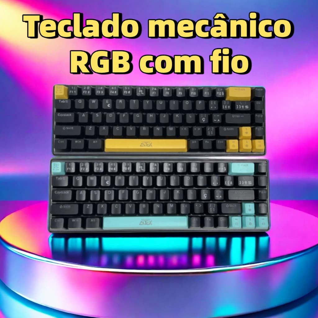 Teclado mecânico com fio USB 68 teclas LED 7 cores teclado  Gamer Mecânico AIKER ATE M0691