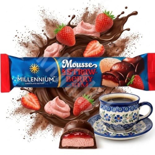 Chocolate ao Leite Mousse &Strawberry Jam Millennium 33g - Importado Polônia