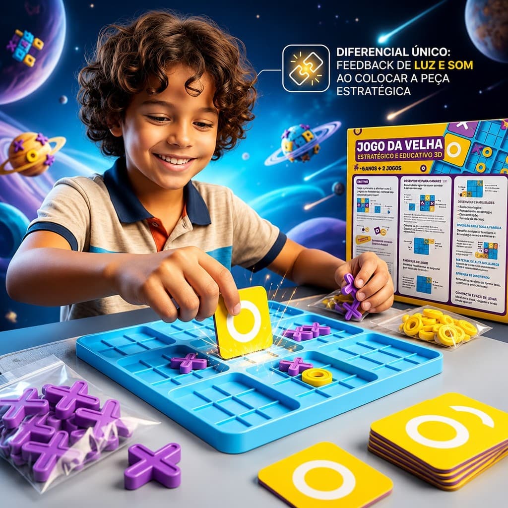 Jogo Da Velha 3D Estratégico Educativo Infantil Tabuleiro X e O Jogo Educativo de Raciocínio para Família