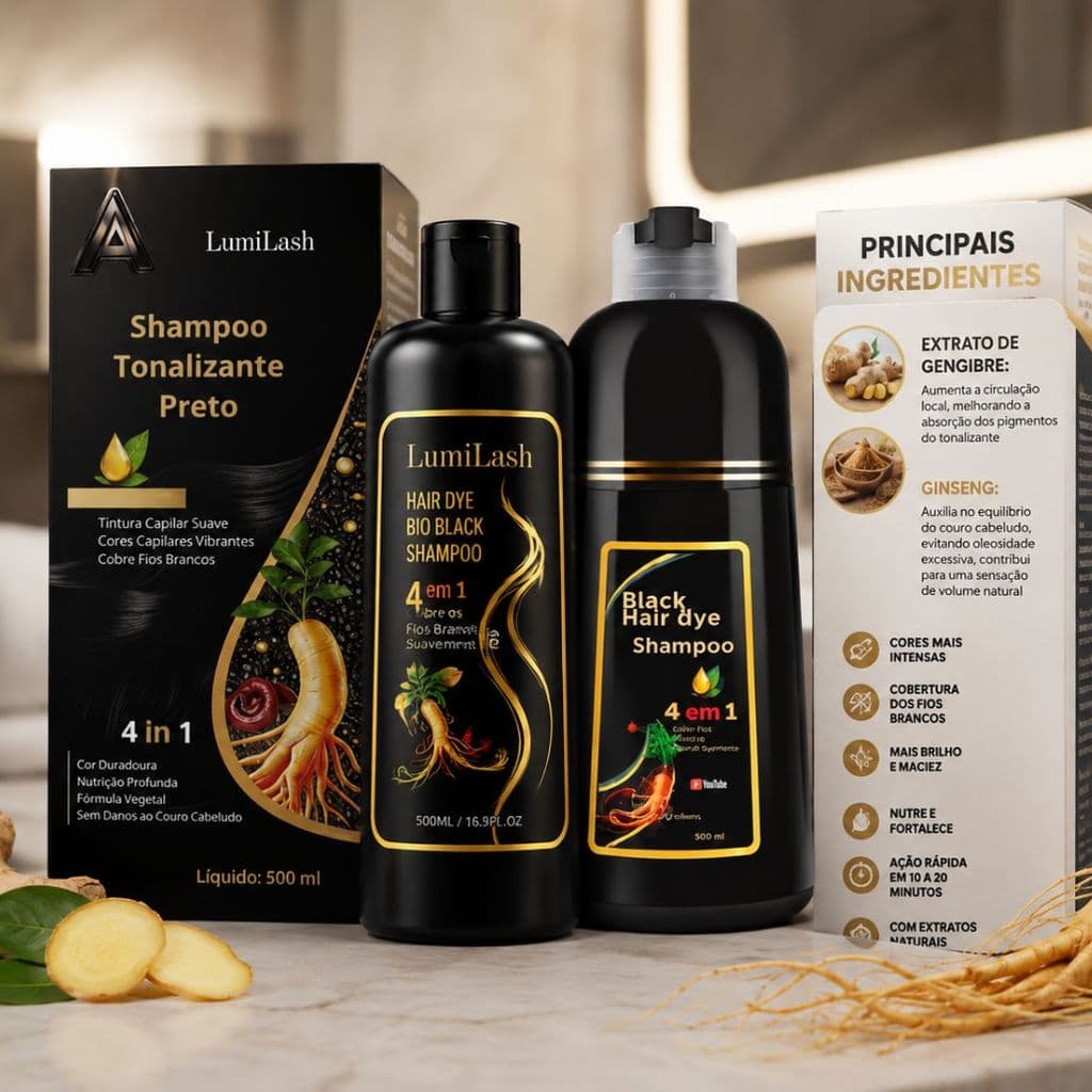 Shampoo Tonalizante Preto Castanho 4 Em 1 Tintura De Cabelo Ervas Naturais Hidratante Suave 100ml