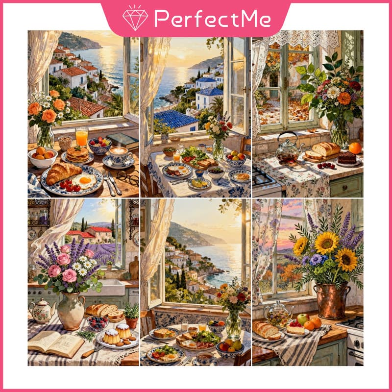 PM Cenário De Revestimento De Alimentos 5D DIY Pintura De Diamante/A Óleo Digital Ponto Cruz De Cristal Redondo Completo