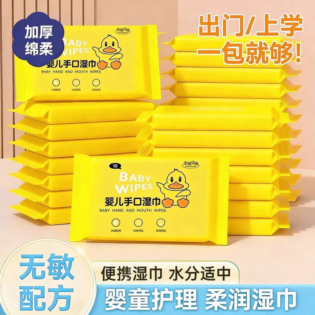 [Pequeno pato amarelo] lenços umedecidos para mãos e boca, pacote pequeno individual, lenços umedecidos para bebês, estu