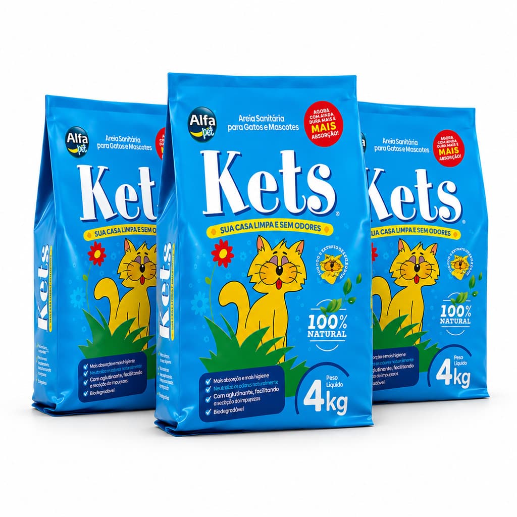 Kit 3 Areias Para Gato Higiênica Sanitária 4kg Kets Original Alfa Pet