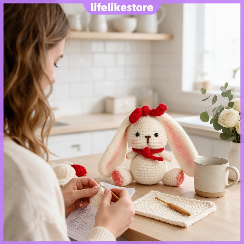 [Novo] Kit De Artesanato Lop Ear Bunny Amigurumi Crochê Com Fio Macio E Gancho Ergonômico