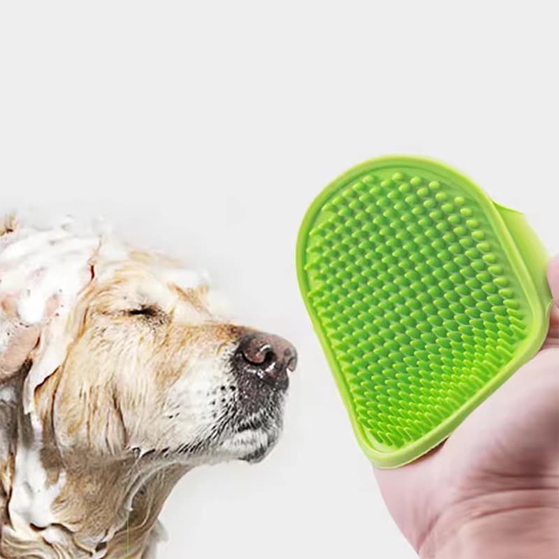 Escova de shampoo para cães e gatos, com cerdas de borracha macia, para banho, massagem e escovação.