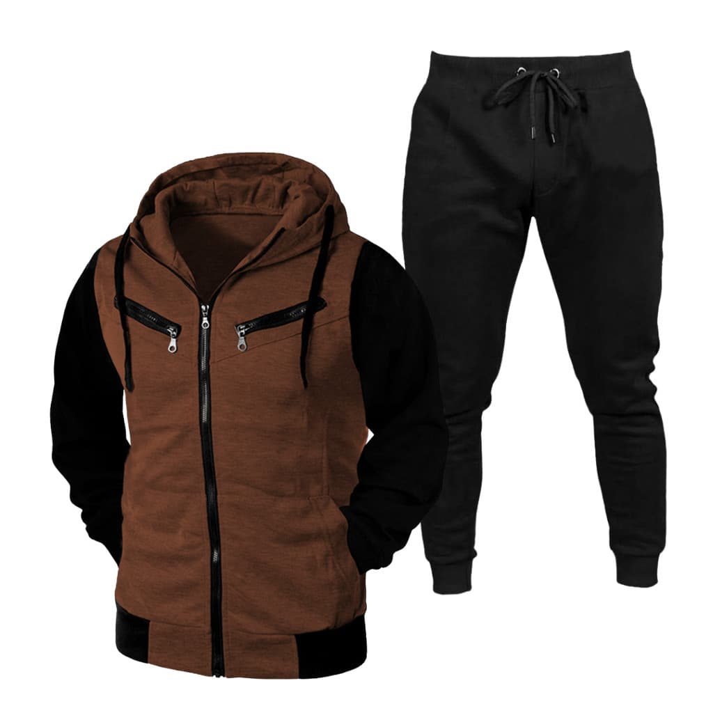 Blusa + Calça de Moletom Conjunto  Casaco Aberto de Ziper e Capuz
