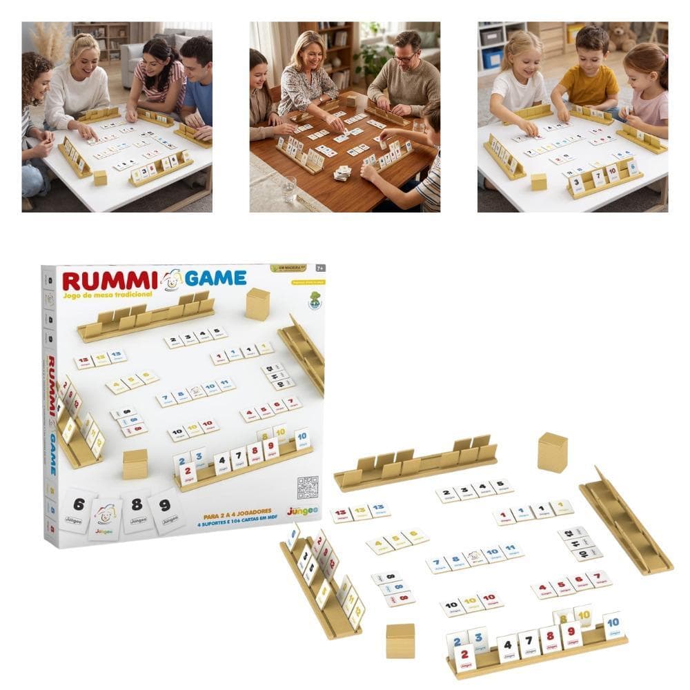 Jogo de Tabuleiro de Lógica em MDF com 106 Peças Numeradas e 4 Suportes, Jogo de Sequências e Estratégia para Família,