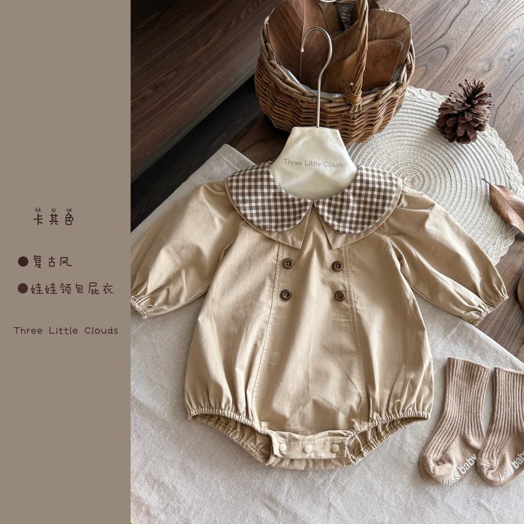 Infantil primavera outono roupas do bebê menina Retro gola de boneca estilo coreano moda macacão roupas de bebê pequeno 