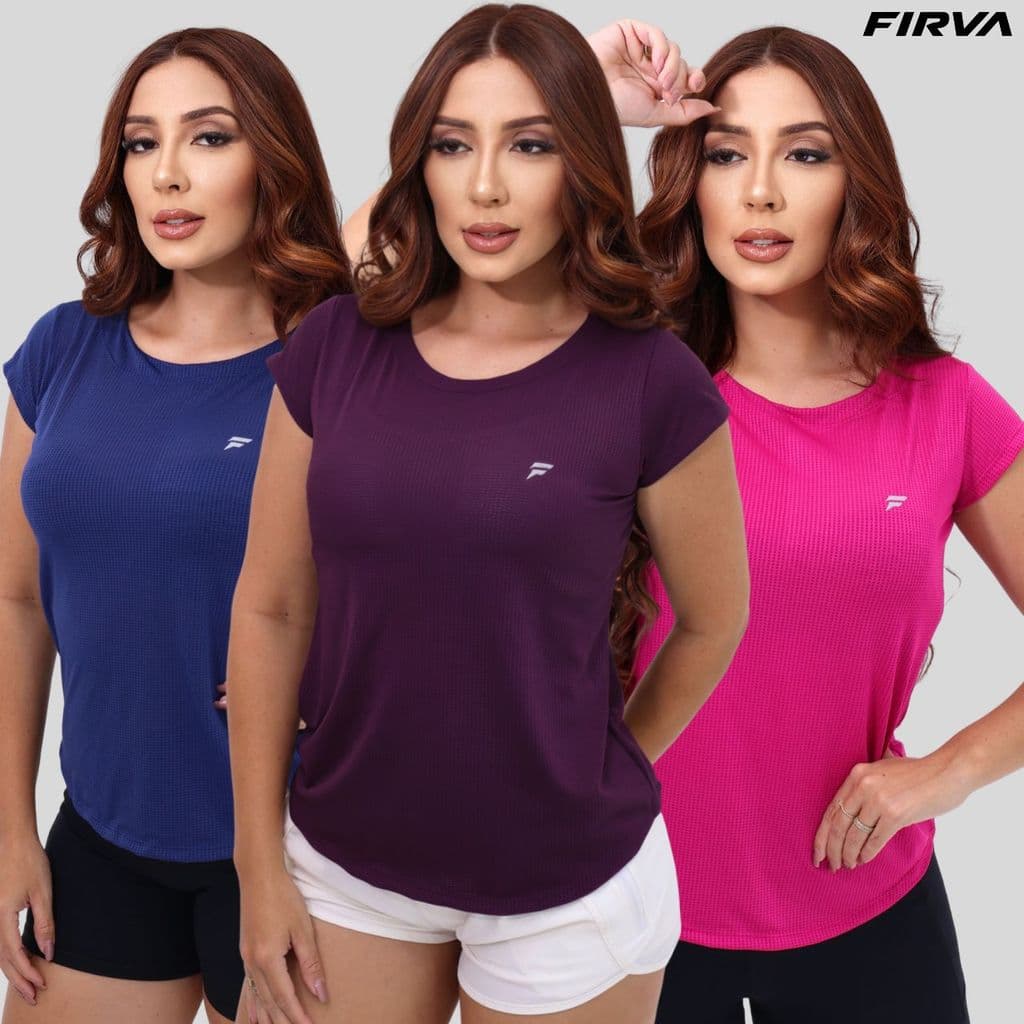 Kit 3 Blusas Dry Feminina Academia Fitness Caminhada Tecido Furadinho Esportivo Fit Treino Musculação Furadinha