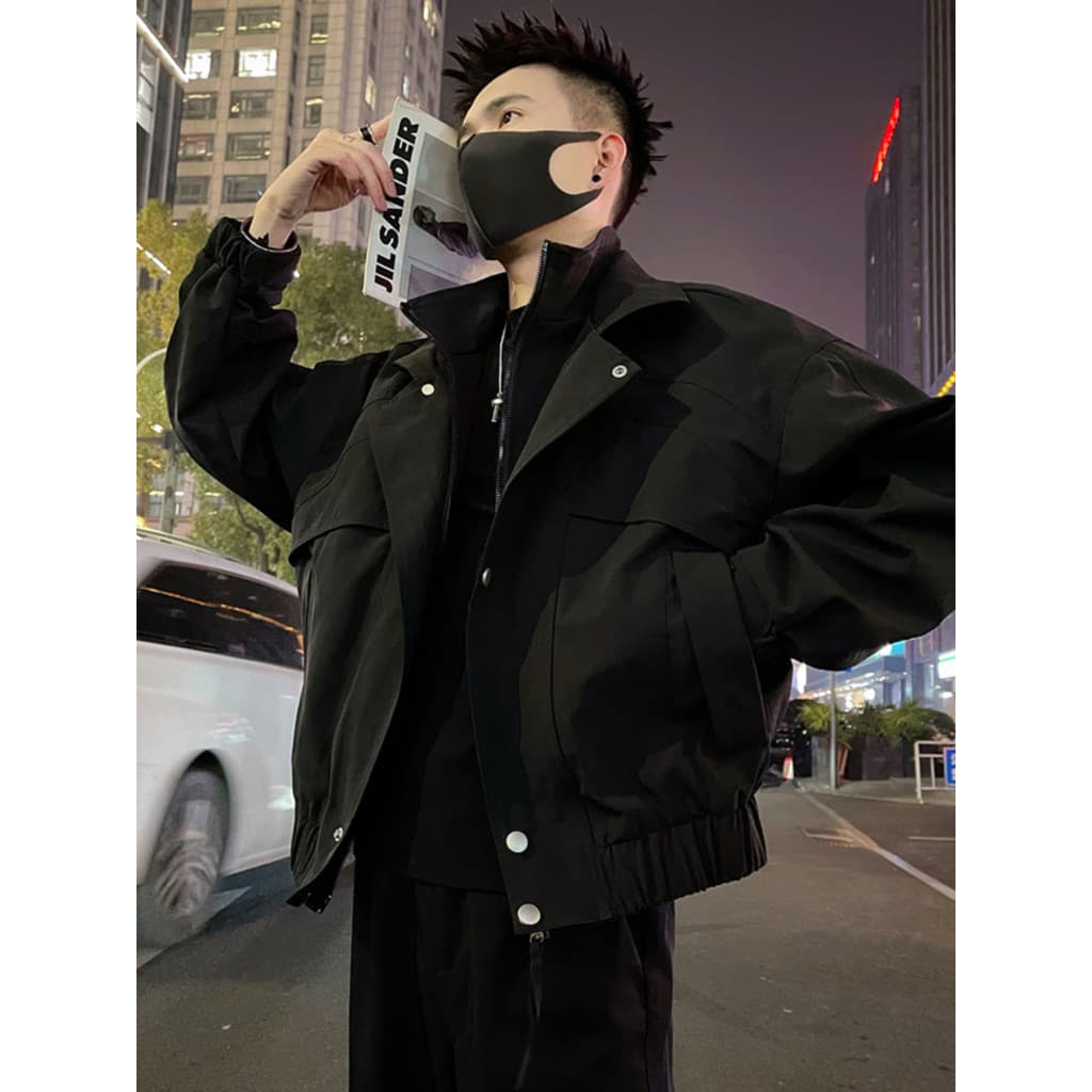 Workwear gola alta jaqueta masculina High-End Street Wear falso de duas peças Casual jaqueta masculina vestido primavera