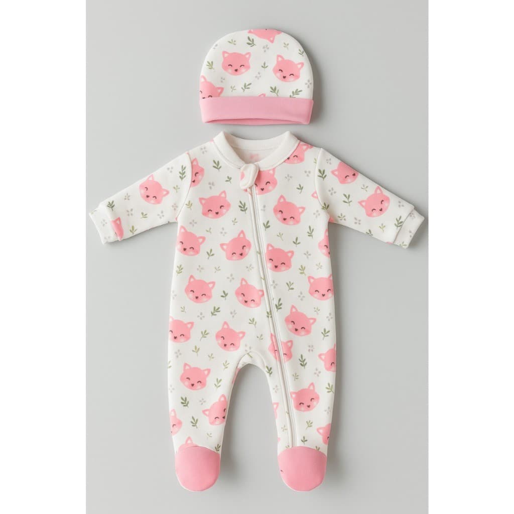Kit Saída Maternidade Macacão e Touca Bebê Menina Inverno Suedine Recem nascido RN com Ziper Hipoalergênico