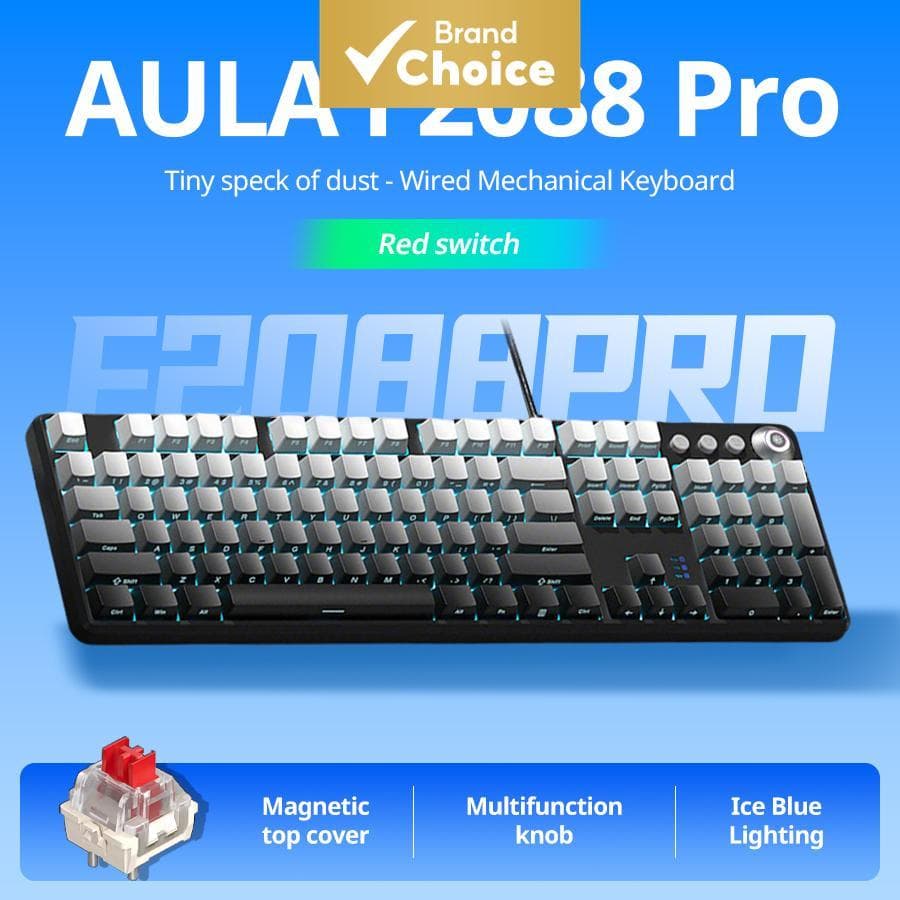 Teclado mecânico AULA F2088pro – 108 teclas com design gradiente impresso nas laterais, switches vermelhos, teclado para