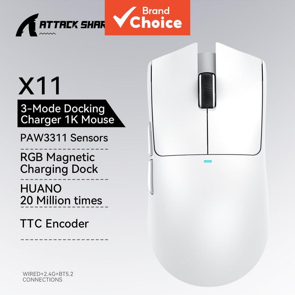 Mouse para jogos Attack Shark X11 PAW3311 leve, tri-modo sem fio (Bluetooth), carregamento, RGB na base