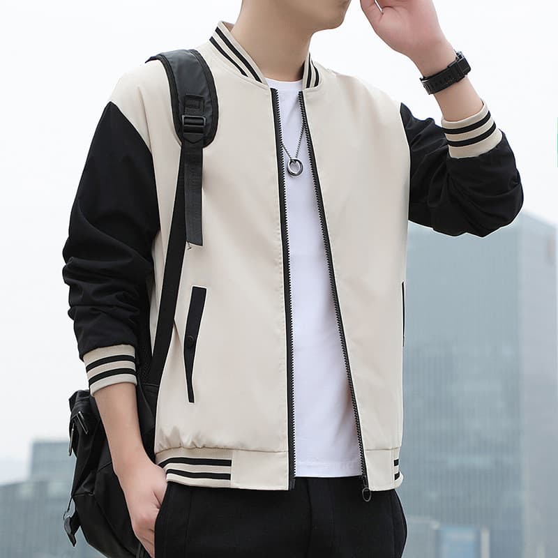 Jaqueta Masculina para Jovens Estudantes, Casaco Casual Masculino com Gola Alta, Jaqueta Fina de Beisebol para Primavera