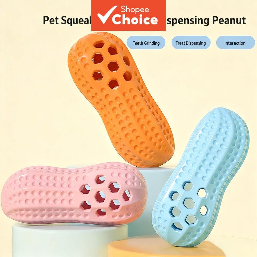Brinquedo de cachorro que apita em formato de amendoim, feito de borracha macia para limpeza dos dentes, brinquedo