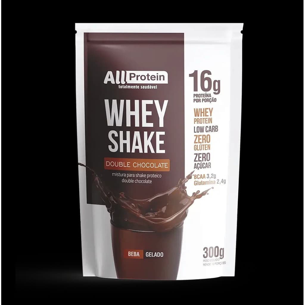 1 Pacote de Whey Shake Double Chocolate 300g (12 doses) - All Protein