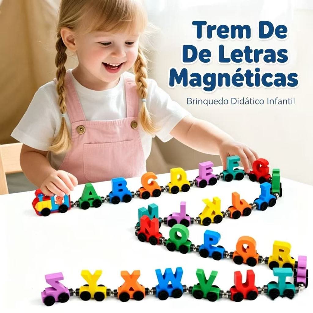 Trem de Letras Magnéticas de Madeira ABC Brinquedo Educativo Montagem Prática Brinquedo Didático Infantil MECH
