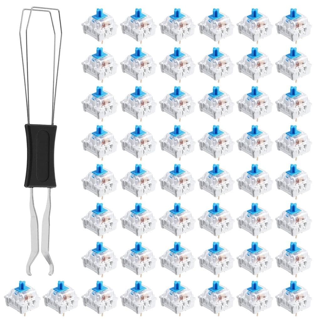 50 Peças de Clickers Azuis para Teclados Mecânicos, para Impressões 3D, Clicker de Teclado com Ferramenta de Remoção, Cl