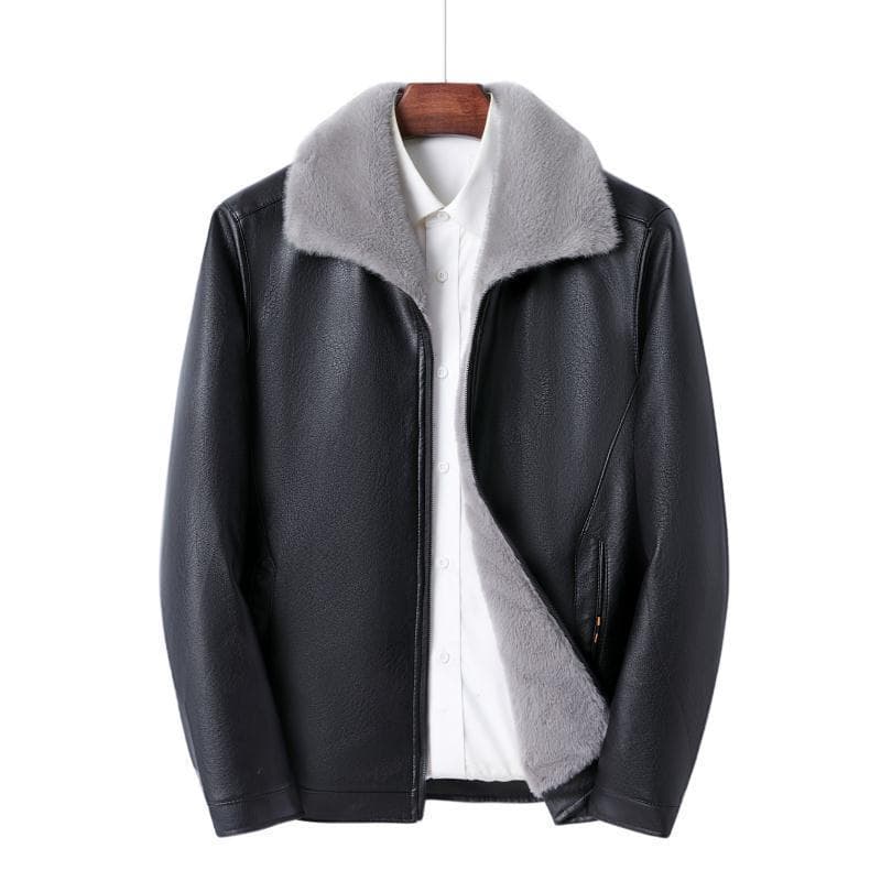 Jaqueta De Couro Masculina De Pele All-in-One Jaqueta De Couro Masculina Forro De Lã De Vison Branco Engrossado Solto Ja