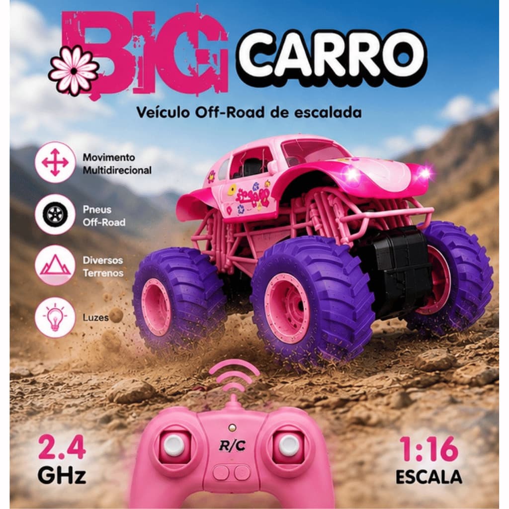 Carrinho de Controle Remoto Off-Road Big Carro 4x4 Fusca – 2.4GHz