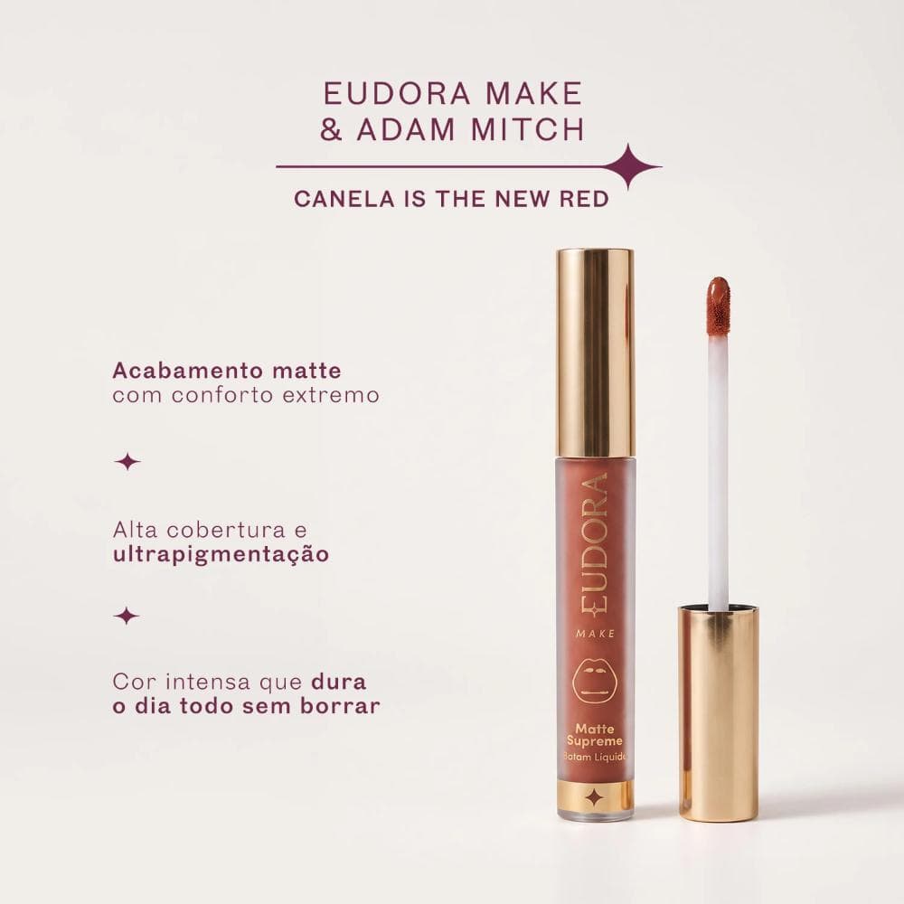 EUDORA MAKE BATOM LIQUIDO MATTE SUPREME COLLAB ADAM COR CANELA 4 ML