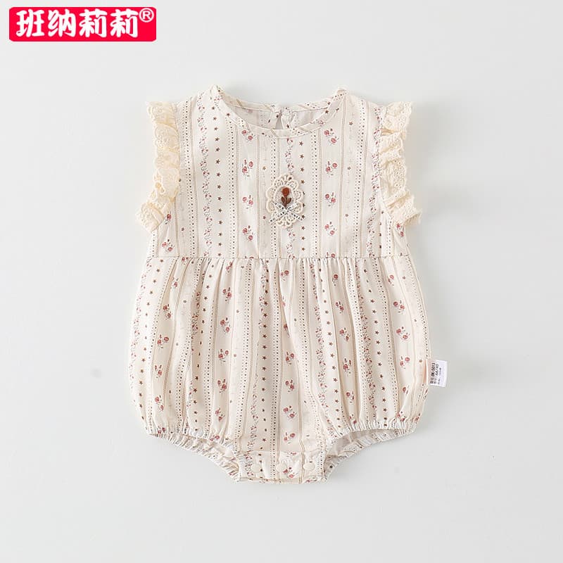 Roupas de bebê roupas de verão bebê menina manga curta macacão de bebê princesa estilo ocidental mês inteiro cem dias tr
