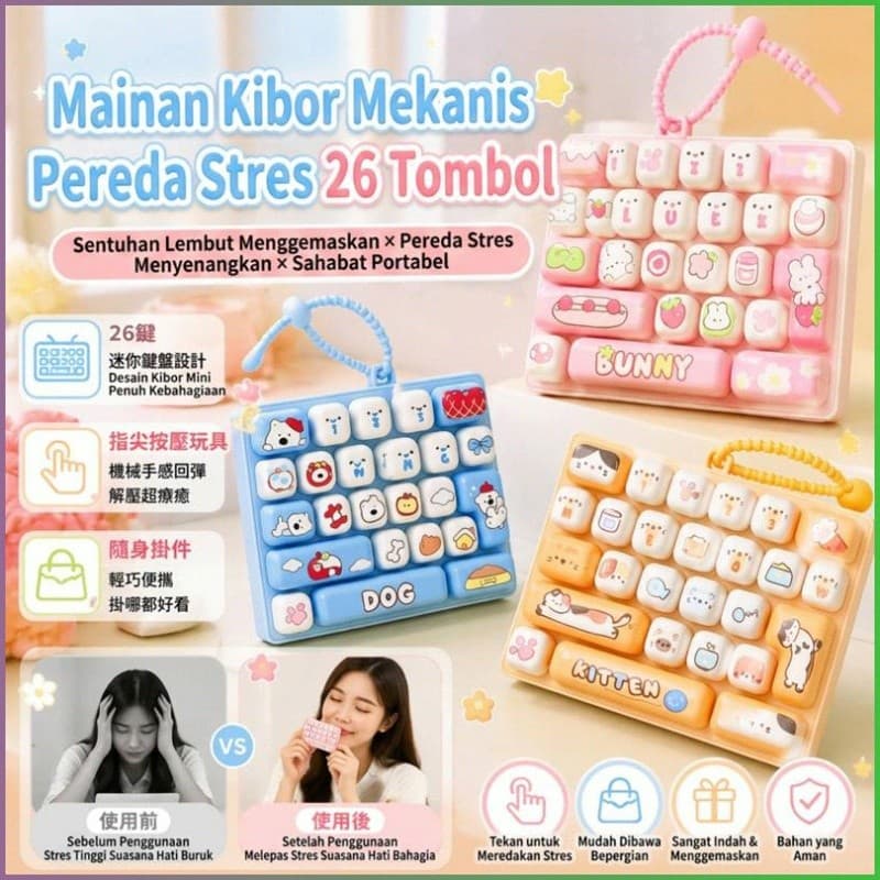 【Toque Relaxante】Teclado Mecânico de Brinquedo JMY 26 Teclas Teclado Sensorial/Chaveiro/Antiestresse